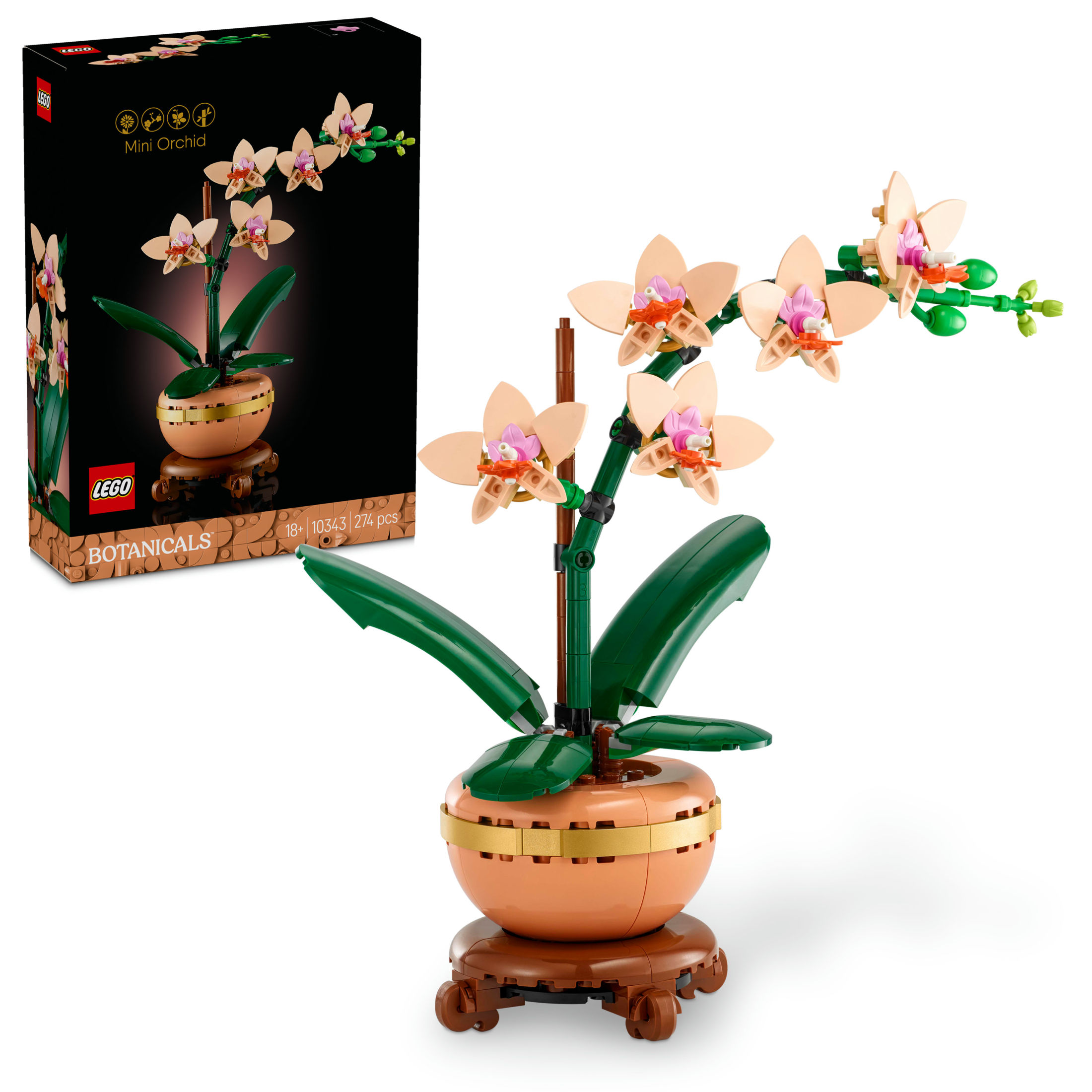 LEGO 10343 Botanical Miniorquídea, Orquídea Flor y Planta Artificial para Decoración del Hogar y Salón, Maqueta para Construir para Adultos, Regalo para Esposas, Mujeres, Madres, Colección Botánica