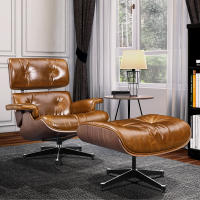 EU Stock TY330DE XL Classic Recliner Light Walnut Armchair With Bright Wax Skin Top Layer of Cowhide Lounge Chair Ergonomically Designed Premium Leisure Chair 360° Swivel for Home Theater Office Living Room Modern Leather Recliner Chair with Footrest - details 8