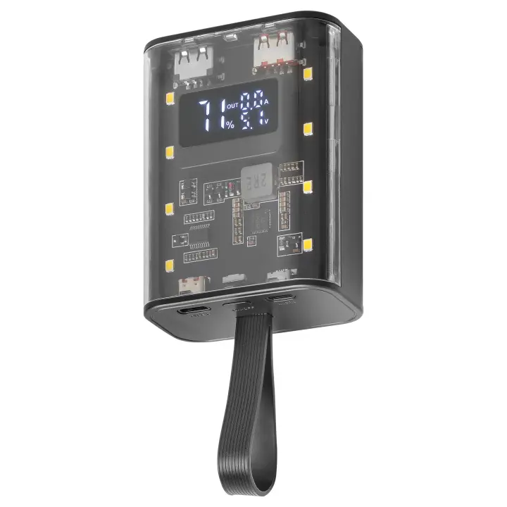 Mars Gaming MPK-10K, Power Bank Compacta 22.5W, Carga Rápida QC3.0 & PD3.0 10000mAh, Monitorización Inteligente de Batería con Carga Múltiple, Cordón + Linterna LED, Conectividad Universal, Batería Externa en Negro o Blanco - 1