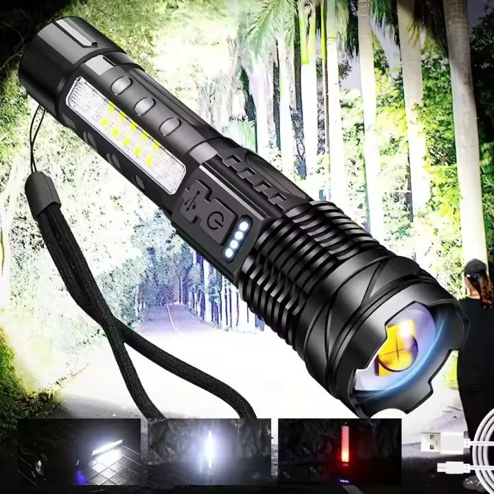 Linterna Torcha Recargable Super Potente Con Luz Lateral Para Camping Pesca Caza Escalada Aventura Resistente Al Agua Luz De Fosa > 500 Metros - 1