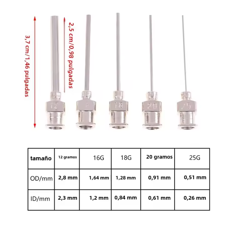 Juego De 5 Agujas De Siringa Con Punta Plancha En Acero Inoxidable Para Dispensador De Medicamentos Diferentes Gauges Disponibles 12/16/18/20/25/G - 1