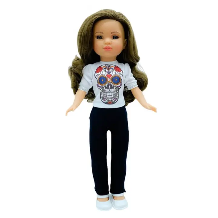 Folk Artesanía Muñeca Colección Simona Original 40 Cm. con Leggins y Camiseta La Catrina Personalizable de Edición Especial Limitada - 1