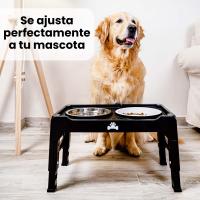 ALEVADI | Comedero Perro Elevado de 4 Alturas Ajustables | 2x Cuencos Acero Inoxidable | 1x Cuenco Antivoracidad ingesta lenta | ajustables en función del tamaño y edad | Ideal para Perros Gigantes, Grandes, Medianos y Cachorros | Patas antideslizantes - details 3