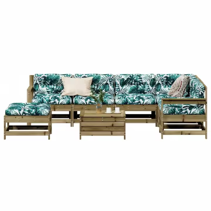 vidaXL Juego de muebles jardín 8 pzas y cojines madera pino impregnada - 1