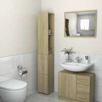 vidaXL Armario de baño madera contrachapada 25x26,5x170 cm en color Blanco/Roble Sonoma/Gris sonoma y más | almacenamiento funcional diseño moderno para baño dormitorio sala - details 1
