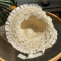 Sombrero De Paja Plegable Con Borde De Encaje Para Mujer Sombrero De Sol Con Lazo Bonito Para Vacaciones Y Playa - details 4