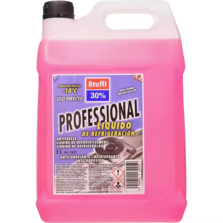 Krafft Anticongelante Coche 30% Protección -18º Líquido Refrigerante Coche Rosa 5 Litros - 1