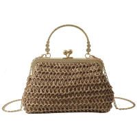 Bolso De Noche Elegante Para Mujer Con Cadena Dorada Bolso De Mano Tejido Manual Para Fiesta Banquete Clutch De Hombro Cruzado - details 29