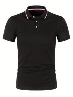 Camisa Polo Hombre Verano Transpirable Cómoda De Color Sólido Cuello Redondo Manga Corta Alta Calidad Ropa Casual De Calidad - details 1