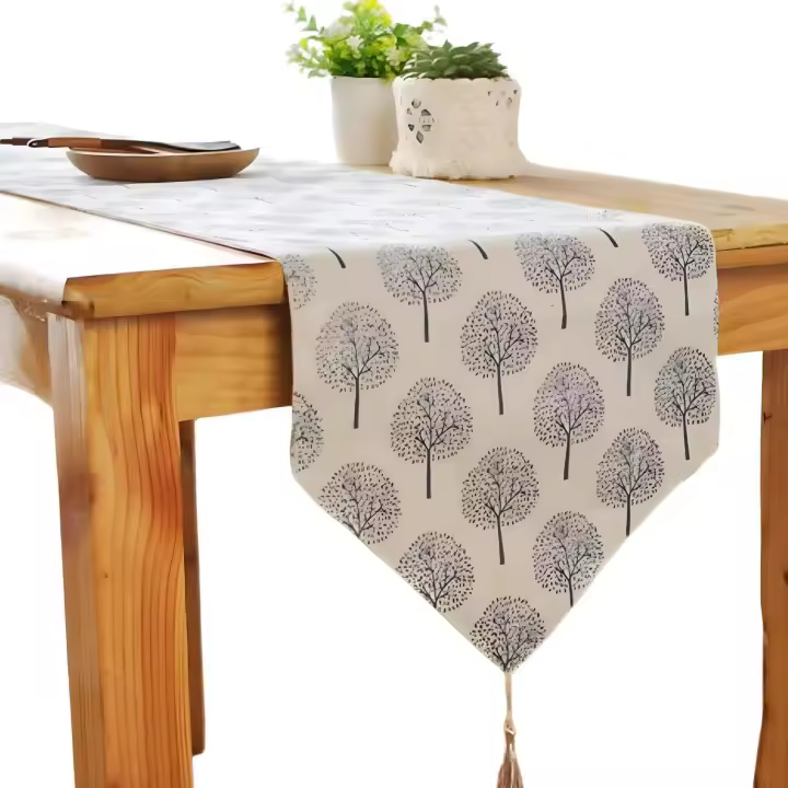 Camino de mesa de lino con diseño de moreras en color beige, decoración de mesa de comedor de cocina de temporada para decoración de fiestas en el hogar (30 x 140 cm) - 1