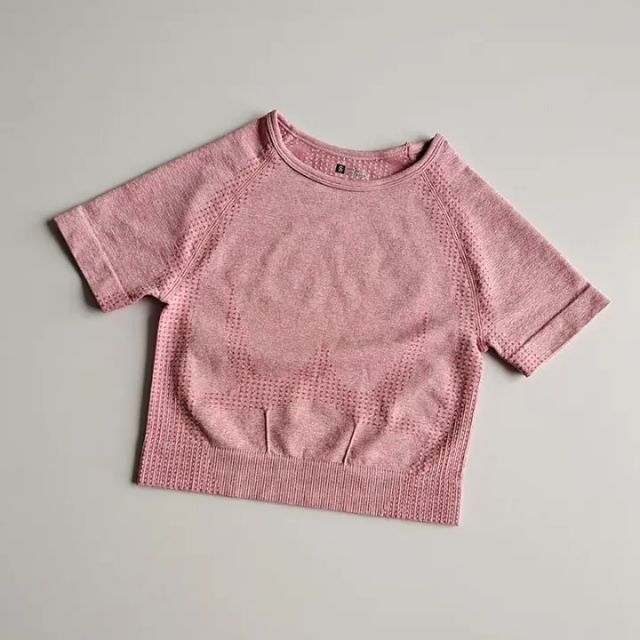Camiseta De Yoga Sin Costuras Para Mujer Top De Fitness Sudadera Rápida De Secado Manga Corta Deporte Transpirable Talla Verdadera - 1