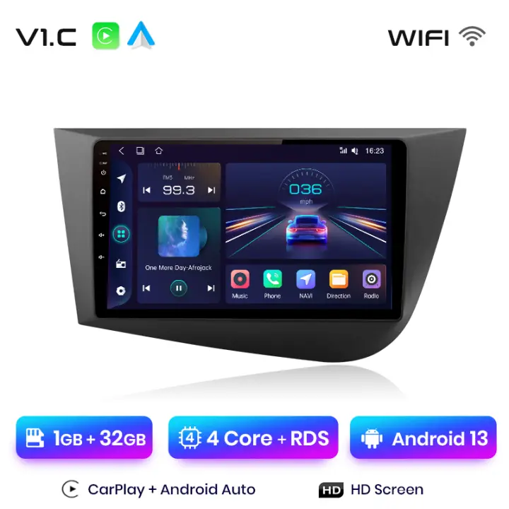 Junsun Android 13 Radio para Ford Seat Leon MK2 2005-2012 de Coche con Chip Qualcomm de 8 Núcle de Coche con Chip Qualcomm de 8 Núcleos CarPlay Inalámbrico Autorradio Estéreo Pantalla HD Multimedia - 1