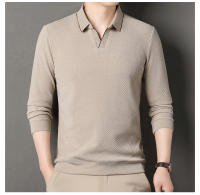 Camisa Polo De Lana De Color Sólido Para Hombre Primavera Otoño Cuello En Escalera De Lujo Calidad Diseño Casual Top De Manga Larga - details 2