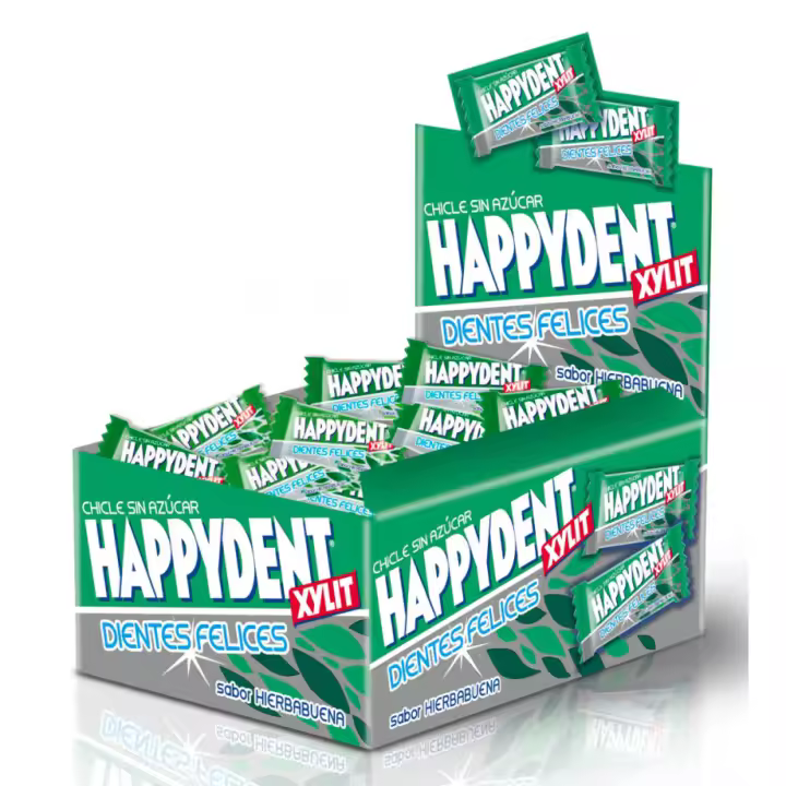 Chicle HAPPYDENT SIN AZUCAR - Sabor Menta - Hierbabuena - Clorofila - Fresa - Sandria - Caja 200 Unidades - 1