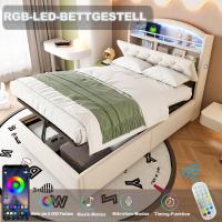 Cama Infantil Multifuncional Tapizada Beige 90x200 cm | Espacio de Almacenamiento with Iluminación LED + Cargas USB | Colchón Antibacteriano y Antiácoches Incluido | Doble Almacenamiento Subcama + Diseño Anti-Trasiego y Fácil Movilidad - details 7