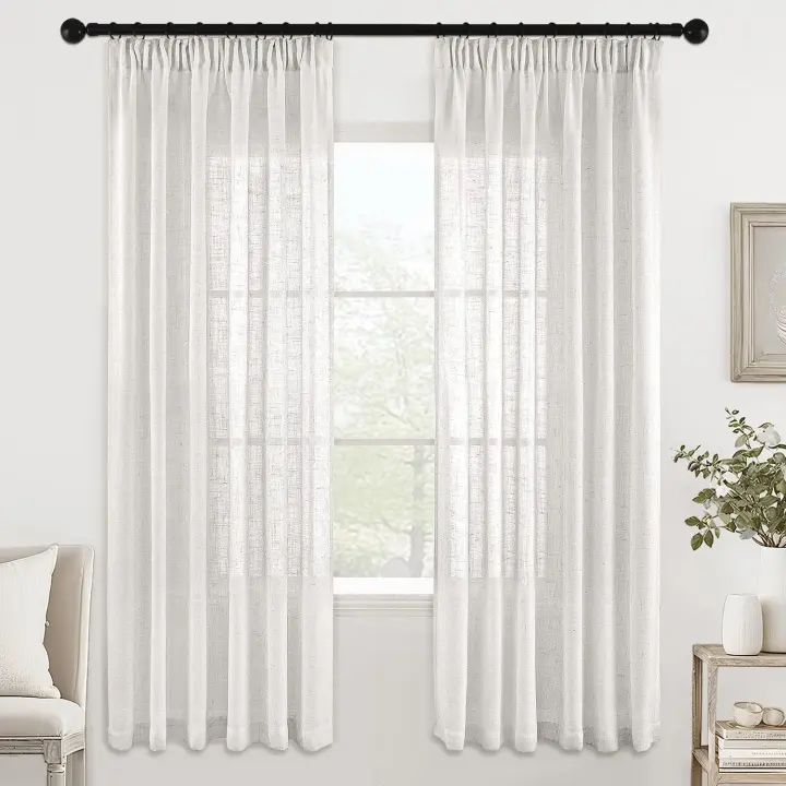 MIULEE Juego de Cortinas de Lino Translúcido de Dos Piezas Cortinas Modernas para Dos Puertas de Balcón Cortinas para Salón Dormitorio 2 Piezas Lino Natural Blanco 245x140cm (HxL) - 1