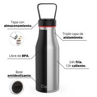 Botella Triple Capa 500ml negra Cloen. Acero Inoxidable. 24 horas de frio y 12 horas de calor. - details 0