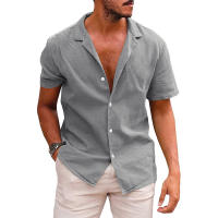Camiseta de manga corta de lino de verano para hombre, talla grande, sudadera holgada, cárdigan con botones de color liso, camisa de algodón y lino para hombre - details 8