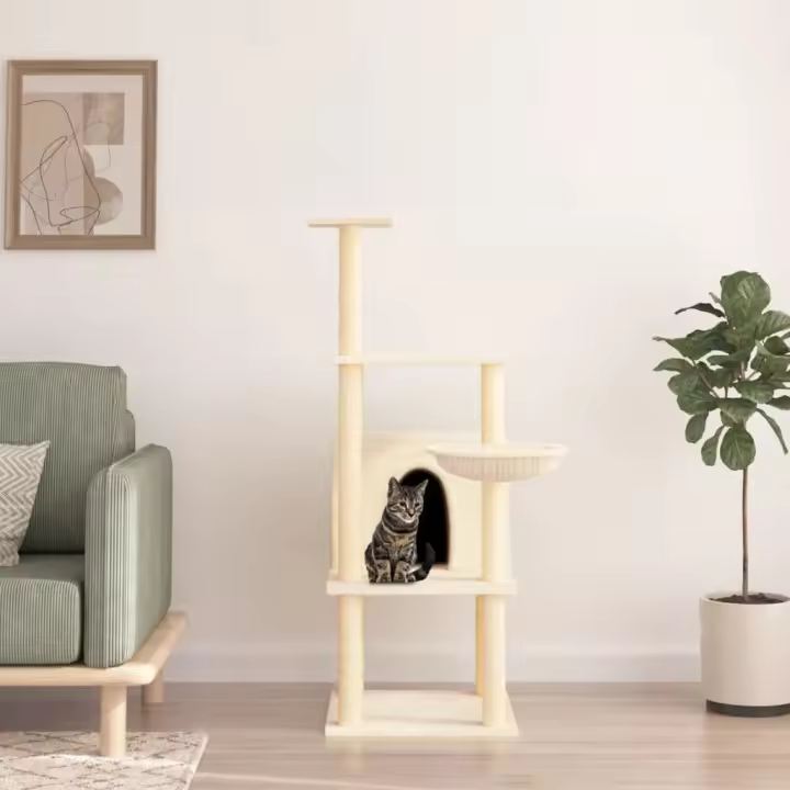 vidaXL Rascador para Gatos con Postes Árbol Torre de Escalada Sisal Color Crema,  Gris claro,  Gris oscuro y mas - 1