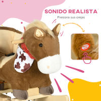 HOMCOM Caballito Balancín para Bebés 18-36 Meses Caballo Balancín con Sonidos de Animal Cinturón de Seguridad Manillar y Reposapiés Carga 40 kg 60x33x50 cm Café - details 3