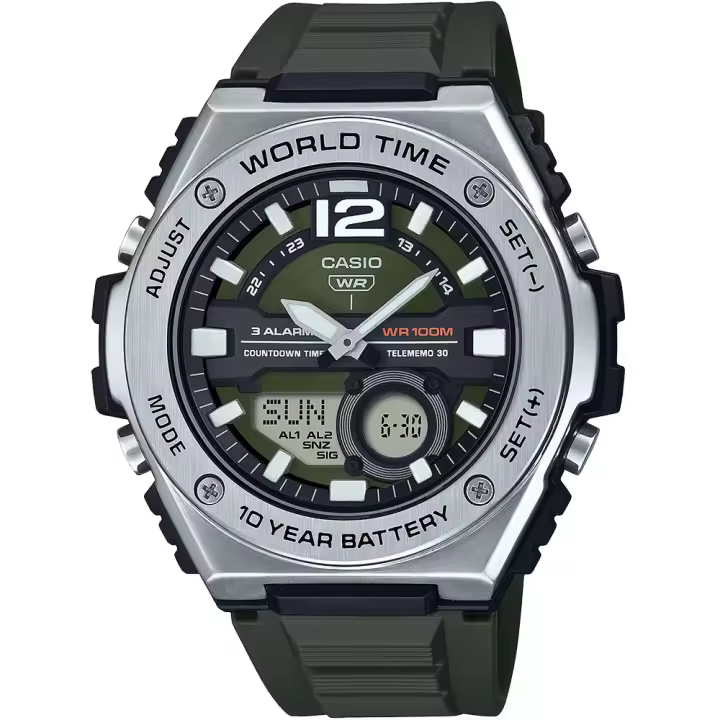 Reloj Casio Sport MWQ-100-3AV 50.6mm 100m WR correa de resina Hora Mundial 10 años batería - 1