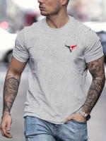 Camiseta De Verano Para Hombre 100% Algodón Casual Suave Con Estampado De Toros Cuello Redondo Manga Corta Top De Moda Streetwear - details 4