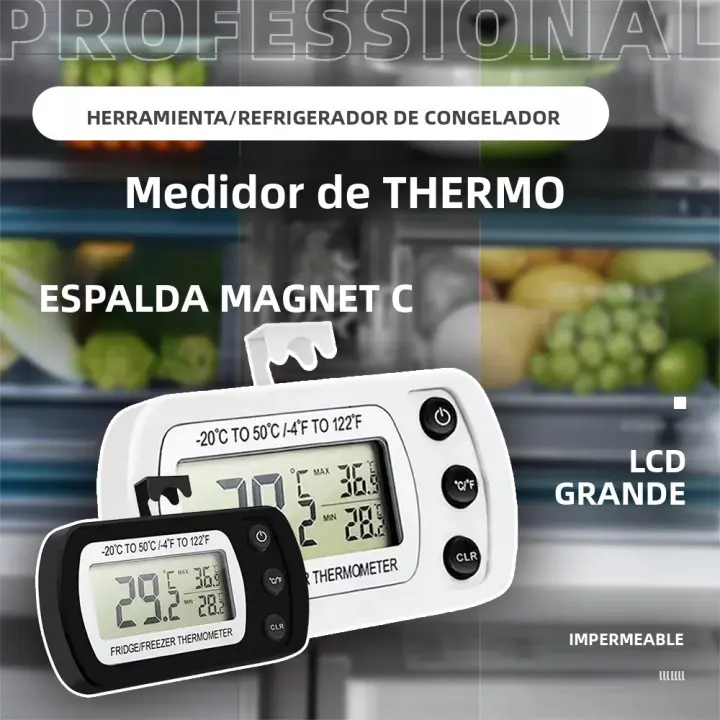 Termómetro Digital Para Congelador Y Nevera Con Pantalla LCD Grande Magnético Y Gancho Impermeable Medidor De Temperatura Para Cocina Y Hogar - 1