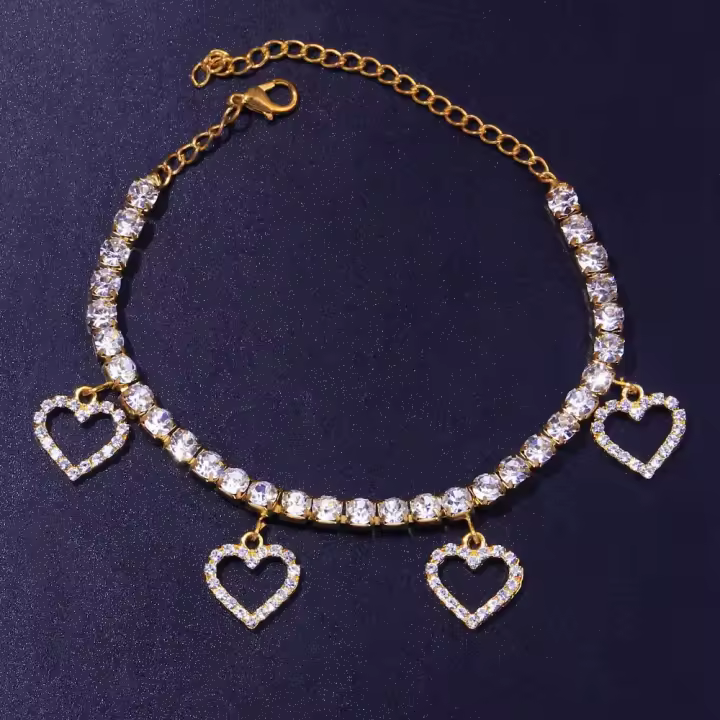 Pulsera De Tobillo Con Diamantes Y Corazón Vacío Para Mujer Accesorio De Playa Pendiente De Amor Cadena De Pierna Moda Verano Joyería Regalo - 1