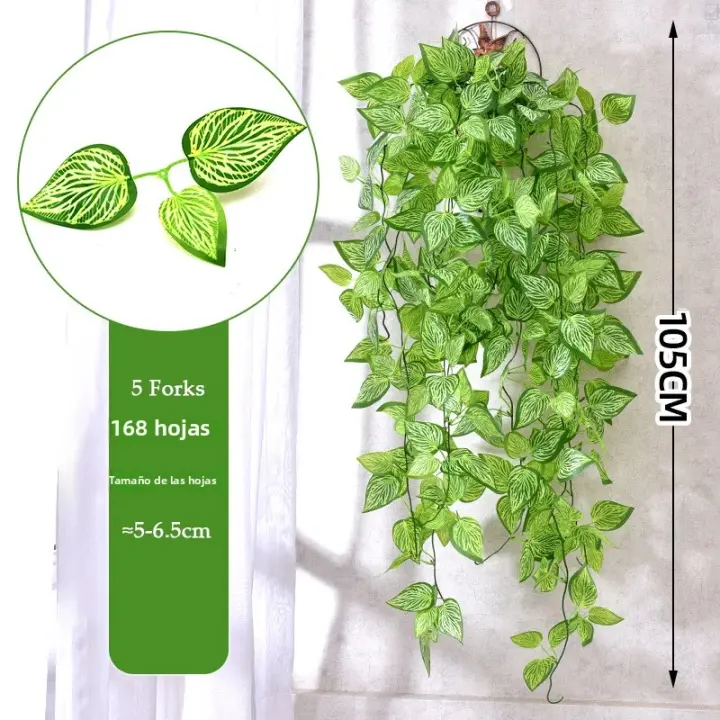 Planta Artificial De Enredadera Verde 105cm Con 5 Ramas Para Decoración De Jardín Y Bodas Plástico Resistente Al Exterior - 1