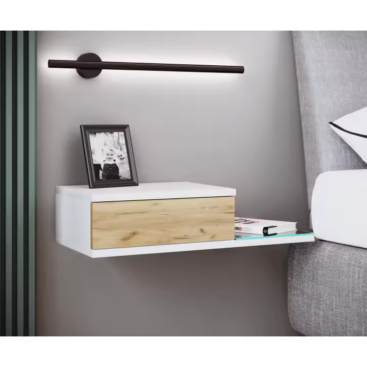 Mesilla de noche cajón de pared de madera mesilla de noche estante de pared cajón consola Konsila L Mesilla de noche cajón de pared de madera mesilla de noche estante de pared cajón consola Konsila L - 1