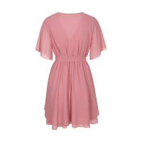 Vestido De Mujer En Chiffon Blanco Para Verano 2024 Cuello V Manga Corta Ajustado Estilo Coreano Vintage Longitud De Pierna Vestido Formal - details 8