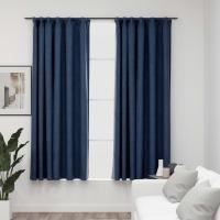 vidaXL Cortinas Opacas con Ganchos Look de Lino 2 Piezas Salón Ventana Color Azul,  Beige,  Gris y mas - details 0