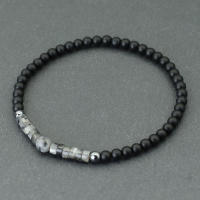 Pulsera Única Para Hombres Con Piedra De Ojo De Tigre 4mm Y Pequeñas Perlas Negras Onyx Pulsera Bohemia De Moda Sin Cierre - details 2