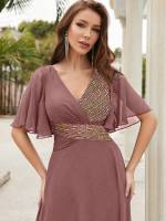 Vestido De Novia Sastre Unithorse Elegante Con Encaje Y Mariposa En Manga Chiffon Para Damas De Honor V-Neck Largo Al Piso - details 12