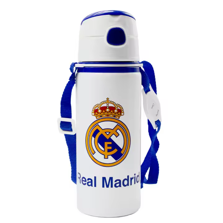 Botella de Aluminio Real Madrid 600ml | Diseño Oficial con Asa | Ligera, Resistente y Libre de BPA | Ideal para Hidratación en Deporte, Escuela y Uso Diario - 1