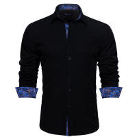 Camisa De Seda Barry Wang Para Hombres Cuello En V Manga Larga Estilo Slim Fit Colores Blancos Y Negros Top Casual Transpirable - details 16