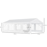 Outsunny Carpa de Jardín Cochera Gazebo 8x4m Pergola Cenador Pabellón 4 Paneles Laterales 8 Ventanas para Fiesta Eventos Bodas Acero PE Blanco - details 2
