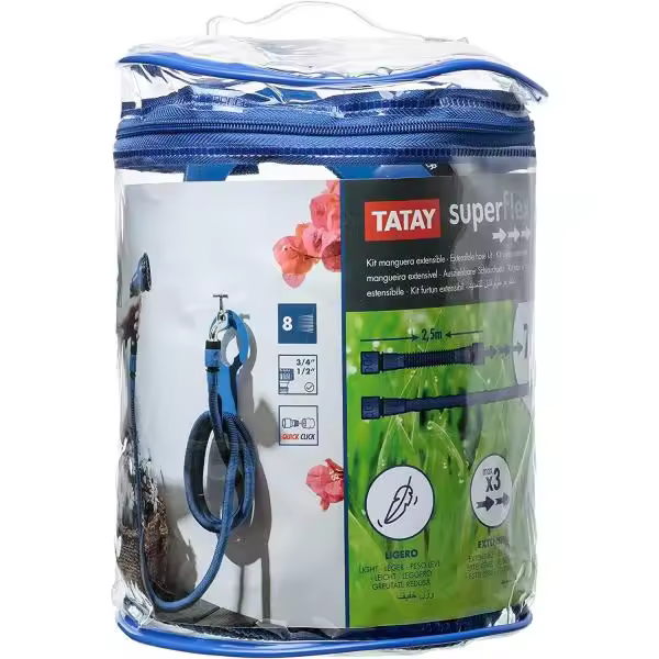 Tatay Kit Manguera Extensible Superflex de 7.5 M con Pistola de Riego de 8 Posiciones, Conector Universal y Colgador de Grifo - 1