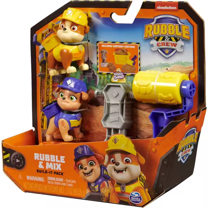 Rubble & Crew, Conjunto de Figuras de acción de Rubble y Mix con 85,05 g de Arena Kinetic Build-It y 2 Juguetes de construcción para manipular con Las Manos, Juguetes para niños a Partir de 3 años - 1