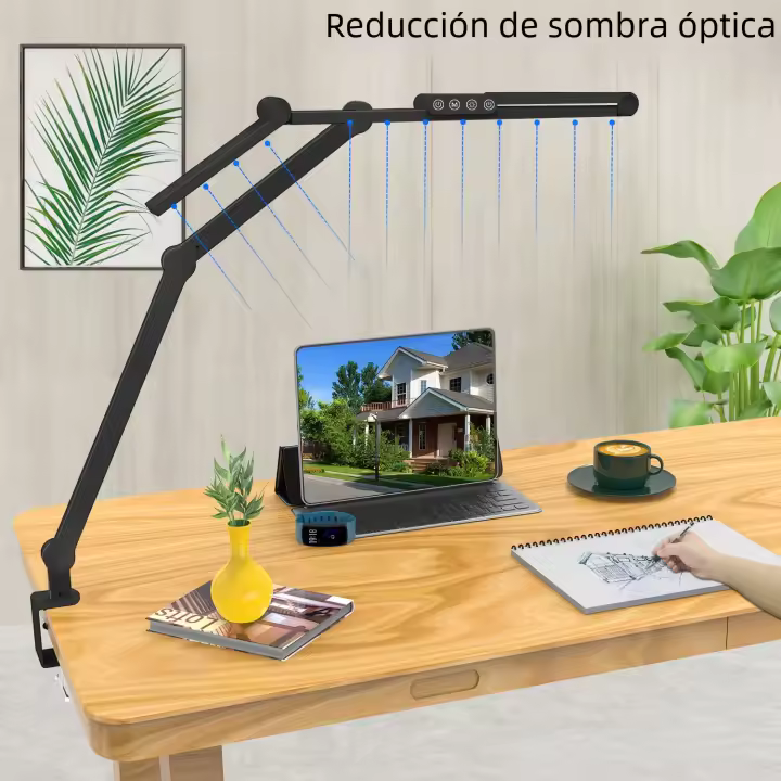 Lámpara De Escritorio LED Con Abrazadera Ultra Brillante 24W Iluminación Atmosférica Auto Dimming Para Oficina Y Hogar Moderno Con Sensor Táctil Incluye Bombillas Garantía De 1 Año - 1