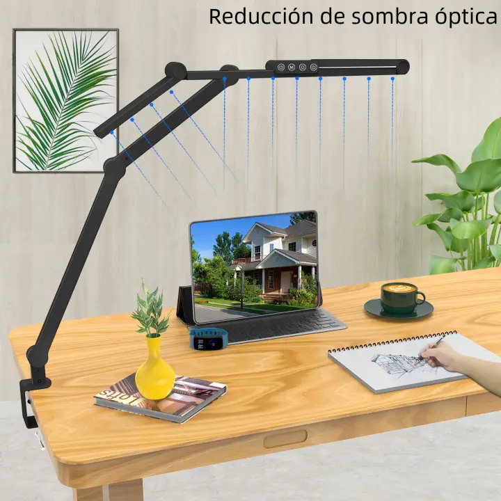 Lámpara De Escritorio LED Con Abrazadera Ultra Brillante 24W Iluminación Atmosférica Auto Dimming Para Oficina Y Hogar Moderno Con Sensor Táctil Incluye Bombillas Garantía De 1 Año - 1