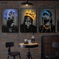 Pintura En Lienzo De Diseño Neón Abstracto De Rapero Estrella 2Pac Artículos De Pared Para Hogar Y Barra Decoración De Pintura Graffiti De Cantantes De Hip Hop - details 3