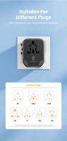 Adaptador De Viaje Universal 5 En 1 Con 2 USB-C Y 2 USB-A Cargador De Pared Para USA EU UK AUS Plug Incluye 2 USB Para Dispositivos Móviles - details 3