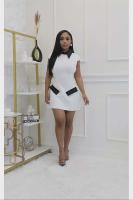 Vestido Mini A-Line Elegante Y Moderno Para Mujer Con Cuello Peter Pan Manga Corta Y Bolsillos Vestido De Fiesta Slim High Waist Patchwork Polyester Spandex - details 6
