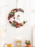 Corona Navideña Americana Decoración De Puerta Delantero Para Invierno Adorno Colgante Para Navidad Y Año Nuevo Material De Poliéster - details 3