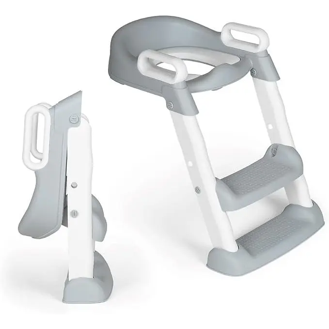 Asiento de inodoro adaptador infantil，Adaptaror WC con Escalera - Adaptador con Asiento Acolchado para Inodoro - Plegable y con Altura Ajustable Reductor WC Niños con Asas y Base Antideslizante de 1 a 8 años - 1