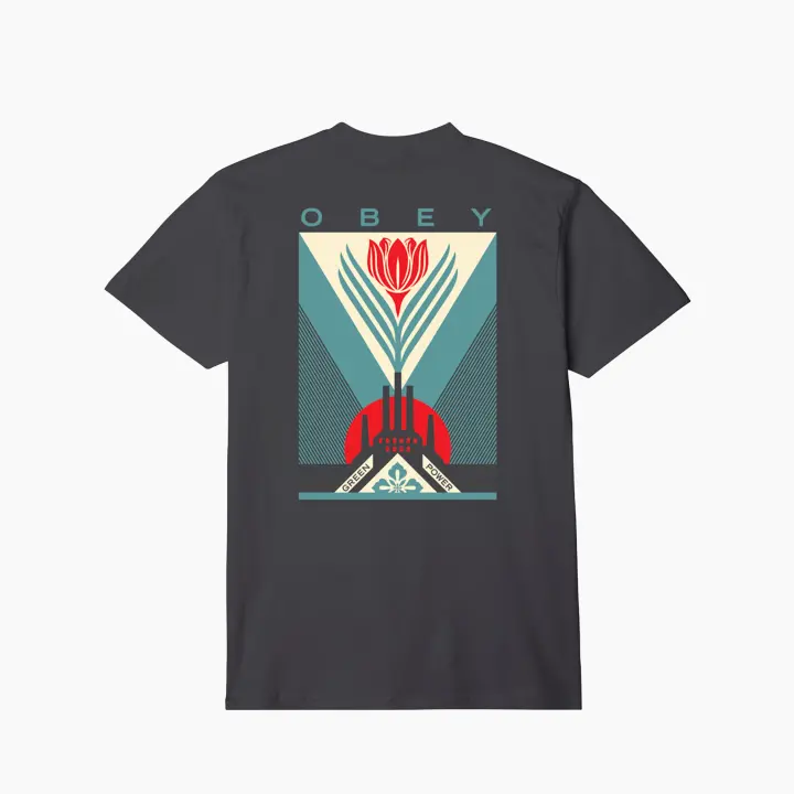 Sabas Shop Camiseta Obey Clothing Green Power Factory T-Shirt Black Hombre - 1