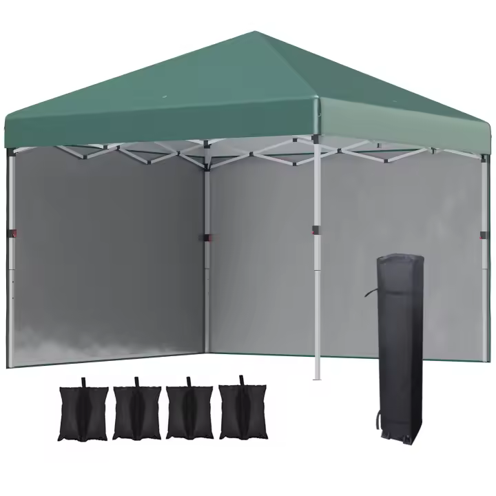 Outsunny Carpa Plegable Pop-up Gazebo 3x3 m Cenador Plegable con 2 Paredes Laterales Anti-UV Altura Ajustable en 3 Niveles Sacos de Arena y Bolsa de Transporte con Ruedas para Camping Fiestas - 1