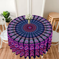 Mantel Redondo Peacock Mandala Impermeable De 63 Pulgadas Para Mesa Al Aire Libre Y Interior En Colores Morado Rojo Amarillo Y Azul Estilo Clásico Para Banquete Fiesta Y Wedding - details 1