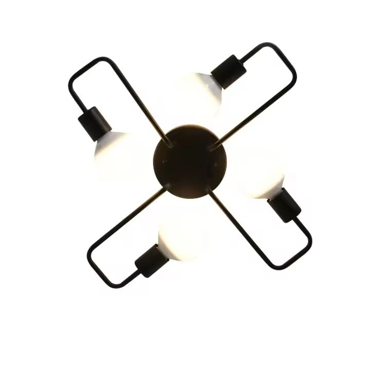 Lámpara De Techo Semi-Aplicada Vintage Negra De Hierro Fundido Estilo Nórdico Minimalista Con 4 Luces Para Hogar Y Barns - 1